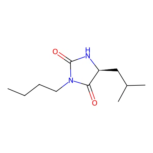 (5S)-3-butyl-5-(2-methylpropyl)imidazolidine-2,4-dione structure