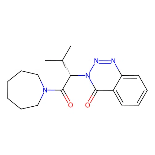 3-[(2S)-1-(azepan-1-yl)-3-methyl-1-oxobutan-2-yl]-1,2,3-benzotriazin-4(3H)-one structure