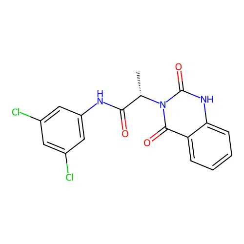 (2S)-N-(3,5-dichlorophenyl)-2-(2-hydroxy-4-oxoquinazolin-3(4H)-yl)propanamide structure