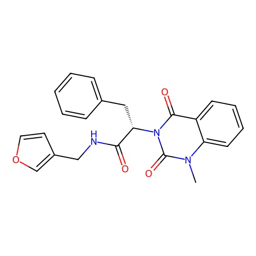 (S)-N-(furan-3-ylmethyl)-2-(1-methyl-2,4-dioxo-1,2-dihydroquinazolin-3(4H)-yl)-3-phenylpropanamide structure