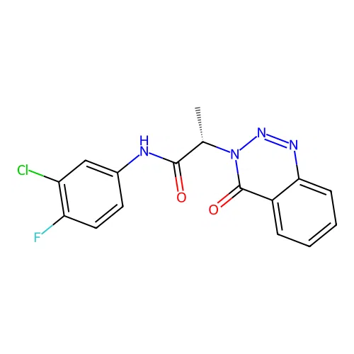 (2S)-N-(3-chloro-4-fluorophenyl)-2-(4-oxo-1,2,3-benzotriazin-3(4H)-yl)propanamide structure