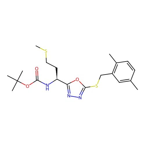 (S)-tert-butyl (1-(5-((2,5-dimethylbenzyl)thio)-1,3,4-oxadiazol-2-yl)-3-(methylthio)propyl)carbamate structure