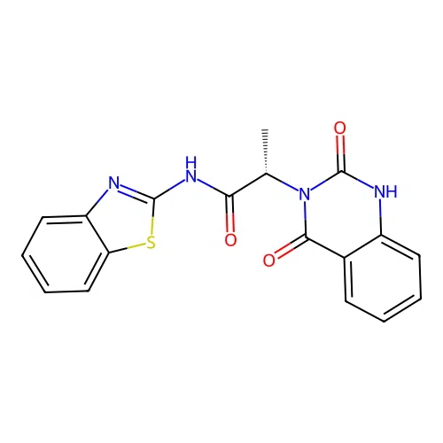 (2S)-N-(1,3-benzothiazol-2-yl)-2-(2-hydroxy-4-oxoquinazolin-3(4H)-yl)propanamide structure