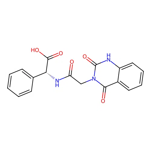 (R)-2-(2-(2,4-dioxo-1,2-dihydroquinazolin-3(4H)-yl)acetamido)-2-phenylacetic acid structure