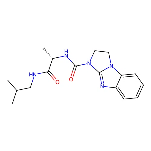 (S)-N-(1-(isobutylamino)-1-oxopropan-2-yl)-2,3-dihydro-1H-benzo[d]imidazo[1,2-a]imidazole-1-carboxamide structure