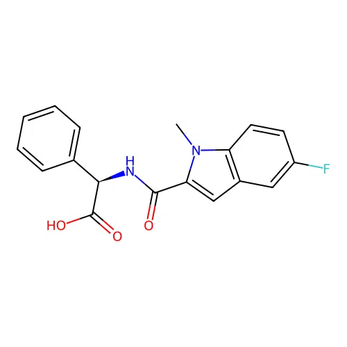 (2R)-{[(5-fluoro-1-methyl-1H-indol-2-yl)carbonyl]amino}(phenyl)ethanoic acid structure