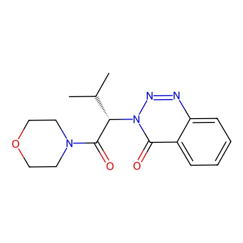 3-[(2S)-3-methyl-1-(morpholin-4-yl)-1-oxobutan-2-yl]-1,2,3-benzotriazin-4(3H)-one structure