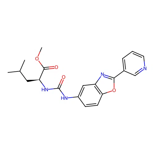 methyl N-{[2-(pyridin-3-yl)-1,3-benzoxazol-5-yl]carbamoyl}-L-leucinate structure