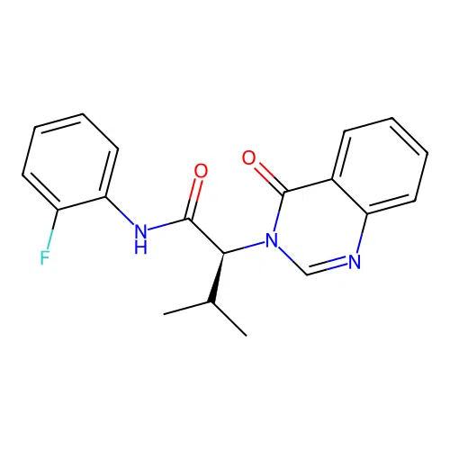 (2S)-N-(2-fluorophenyl)-3-methyl-2-(4-oxoquinazolin-3(4H)-yl)butanamide structure