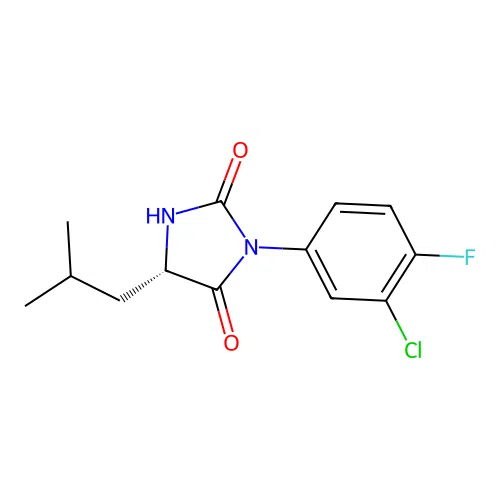 (5S)-3-(3-chloro-4-fluorophenyl)-5-(2-methylpropyl)imidazolidine-2,4-dione structure