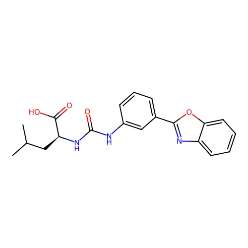 N-{[3-(1,3-benzoxazol-2-yl)phenyl]carbamoyl}-L-leucine structure