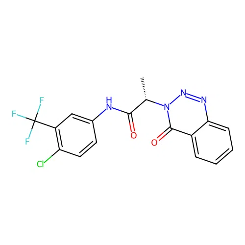(2S)-N-[4-chloro-3-(trifluoromethyl)phenyl]-2-(4-oxo-1,2,3-benzotriazin-3-yl)propanamide structure