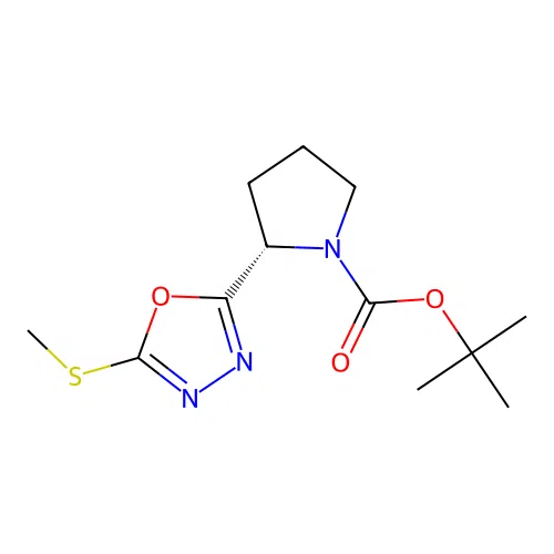 (S)-tert-butyl 2-(5-(methylthio)-1,3,4-oxadiazol-2-yl)pyrrolidine-1-carboxylate structure