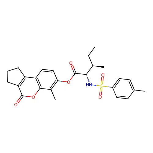 (2S,3R)-6-methyl-4-oxo-1,2,3,4-tetrahydrocyclopenta[c]chromen-7-yl 3-methyl-2-(4-methylphenylsulfonamido)pentanoate structure