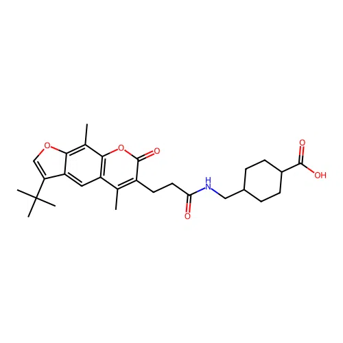 (1s,4s)-4-((3-(3-(tert-butyl)-5,9-dimethyl-7-oxo-7H-furo[3,2-g]chromen-6-yl)propanamido)methyl)cyclohexanecarboxylic acid structure