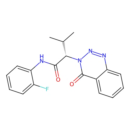 (2S)-N-(2-fluorophenyl)-3-methyl-2-(4-oxo-1,2,3-benzotriazin-3(4H)-yl)butanamide structure