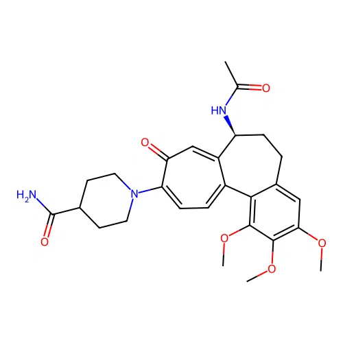 (S)-1-(7-acetamido-1,2,3-trimethoxy-9-oxo-5,6,7,9-tetrahydrobenzo[a]heptalen-10-yl)piperidine-4-carboxamide structure
