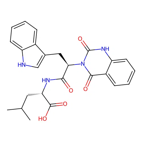 (S)-2-((R)-2-(2,4-dioxo-1,2-dihydroquinazolin-3(4H)-yl)-3-(1H-indol-3-yl)propanamido)-4-methylpentanoic acid structure