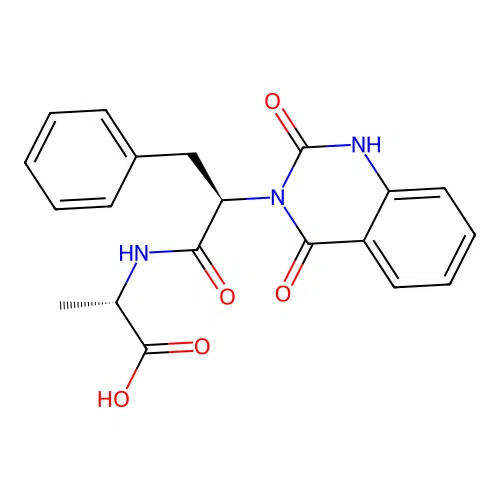 (S)-2-((R)-2-(2,4-dioxo-1,2-dihydroquinazolin-3(4H)-yl)-3-phenylpropanamido)propanoic acid structure