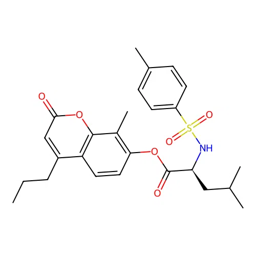 8-methyl-2-oxo-4-propyl-2H-chromen-7-yl N-[(4-methylphenyl)sulfonyl]-L-leucinate structure