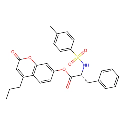 (2-oxo-4-propylchromen-7-yl) (2R)-2-[(4-methylphenyl)sulfonylamino]-3-phenylpropanoate structure