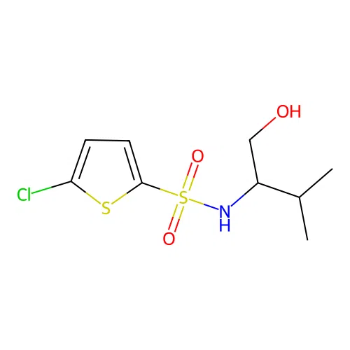 S-(5-chlorothiophen-2-yl)-1-hydroxy-3-methylbutane-2-sulfonamido structure