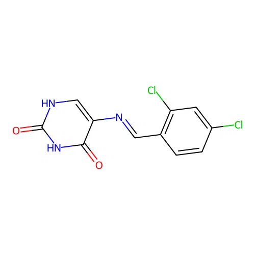 5-{[(E)-(2,4-dichlorophenyl)methylidene]amino}pyrimidine-2,4(1H,3H)-dione structure