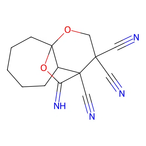 11-iminohexahydro-2H-9a,4-(epoxymethano)cyclohepta[b]pyran-3,3,4-tricarbonitrile structure