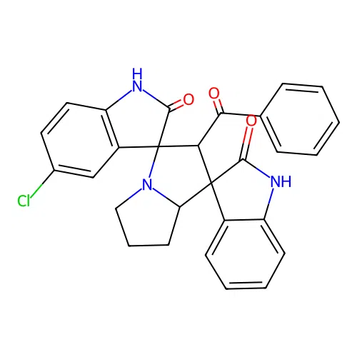 2'-benzoyl-5''-chloro-1,1'',2,2'',5',6',7',7'a-octahydro-2'H-dispiro[indole-3,1'-pyrrolizine-3',3''-indole]-2,2''-dione structure