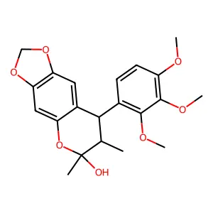 7,8-Dihydro-6,7-dimethyl-8-(2,3,4-trimethoxyphenyl)-6H-1,3-dioxolo(4,5-g)(1)benzopyran-6-ol structure