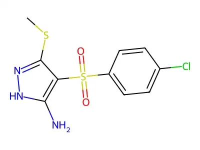 4-(4-chlorophenyl)sulfonyl-3-methylsulfanyl-1H-pyrazol-5-amine structure