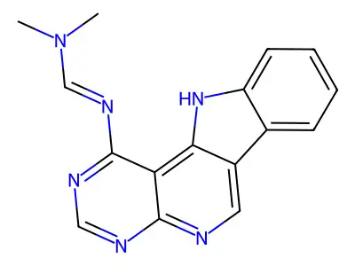 E-N,N-dimethyl-N'-(11H-pyrimido[5',4':5,6]pyrido[4,3-b]indol-1-yl)formimidamide structure