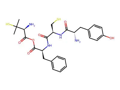 H-Tyrosyl-cyclo(cysteinyl-phenylalanyl-penicillaminyl)-OH structure