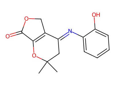 3,4-Dihydro-2,2-dimethyl-4-(phenylimino)-2H-furo(3,4-b)pyran-7(5H)-one N-oxide structure