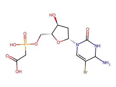 ((5-(4-Amino-5-bromo-2-oxo-3,4-dihydro-2H-pyrimidin-1-yl)-3-hydroxy-tetrahydro-furan-2-ylmethoxy)-hydroxy-phosphoryl)-acetic acid structure