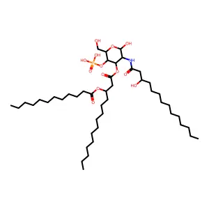 D-Glucose, 2-deoxy-2-(((3R)-3-hydroxy-1-oxotetradecyl)amino)-, 4-(dihydrogen phosphate) 3-((3R)-3-((1-oxododecyl)oxy)tetradecanoate) structure