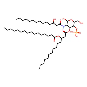 D-Glucose, 2-deoxy-2-(((3R)-3-hydroxy-1-oxotetradecyl)amino)-, 4-(dihydrogen phosphate) 3-((3R)-3-((1-oxohexadecyl)oxy)tetradecanoate) structure