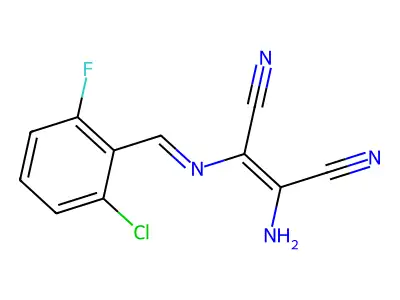 2-Amino-3-{[(2-chloro-6-fluorophenyl)methylidene]amino}but-2-enedinitrile structure