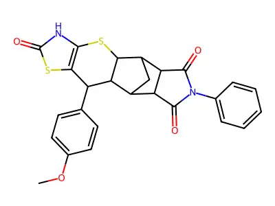 (4aR,5R,5aR,8aR,9S)-10-(4-methoxyphenyl)-7-phenyl-5,5a,8a,9,9a,10-hexahydro-5,9-methanothiazolo[5',4':5,6]thiopyrano[2,3-f]isoindole-2,6,8(3H,4aH,7H)-trione structure