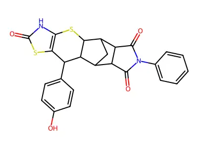 (4aR,5R,5aR,8aR,9S)-10-(4-hydroxyphenyl)-7-phenyl-5,5a,8a,9,9a,10-hexahydro-5,9-methanothiazolo[5',4':5,6]thiopyrano[2,3-f]isoindole-2,6,8(3H,4aH,7H)-trione structure