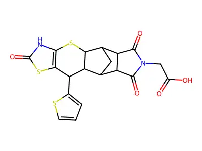 (2,6,8-trioxo-10-thien-2-yl-3,4a,5,5a,6,8,8a,9,9a,10-decahydro-5,9-methano[1,3]thiazolo[5',4':5,6]thiopyrano[2,3-f]isoindol-7(2H)-yl)acetic acid structure