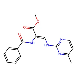 Methyl 2-(benzoylamino)-3-[(4-methyl-2-pyrimidinyl)amino]acrylate structure