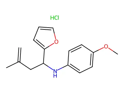 N-[1-(furan-2-yl)-3-methylbut-3-en-1-yl]-4-methoxyaniline structure