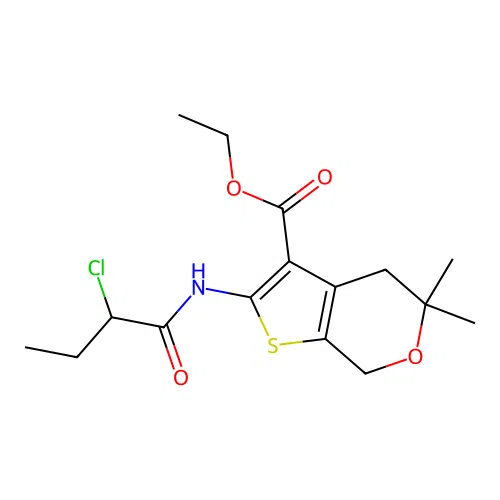 ethyl 2-(2-chlorobutanamido)-5,5-dimethyl-5,7-dihydro-4H-thieno[2,3-c]pyran-3-carboxylate structure