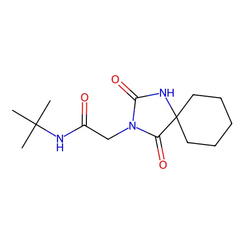 N-(tert-butyl)-2-(2,4-dioxo-1,3-diazaspiro[4.5]dec-3-yl)acetamide structure