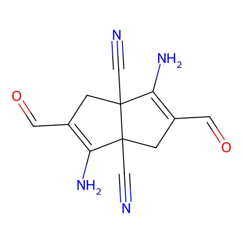 1,4-Diamino-2,5-diformyl-3a,6a(3H,6H)-pentalenedicarbonitrile structure