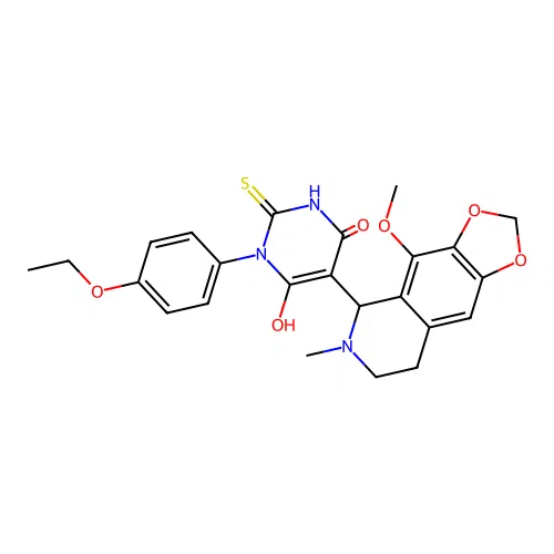 3-(4-ethoxyphenyl)-6-hydroxy-5-(4-methoxy-6-methyl-5,6,7,8-tetrahydro-[1,3]dioxolo[4,5-g]isoquinolin-5-yl)-2-thioxo-2,3-dihydropyrimidin-4(1H)-one structure