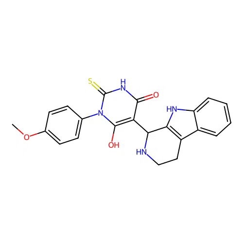6-hydroxy-3-(4-methoxyphenyl)-5-(2,3,4,9-tetrahydro-1H-pyrido[3,4-b]indol-1-yl)-2-thioxo-2,3-dihydropyrimidin-4(1H)-one structure
