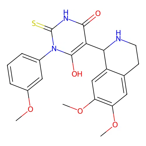 5-(6,7-dimethoxy-1,2,3,4-tetrahydroisoquinolin-1-yl)-6-hydroxy-3-(3-methoxyphenyl)-2-thioxo-2,3-dihydropyrimidin-4(1H)-one structure