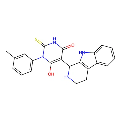 6-hydroxy-5-(2,3,4,9-tetrahydro-1H-pyrido[3,4-b]indol-1-yl)-2-thioxo-3-(m-tolyl)-2,3-dihydropyrimidin-4(1H)-one structure